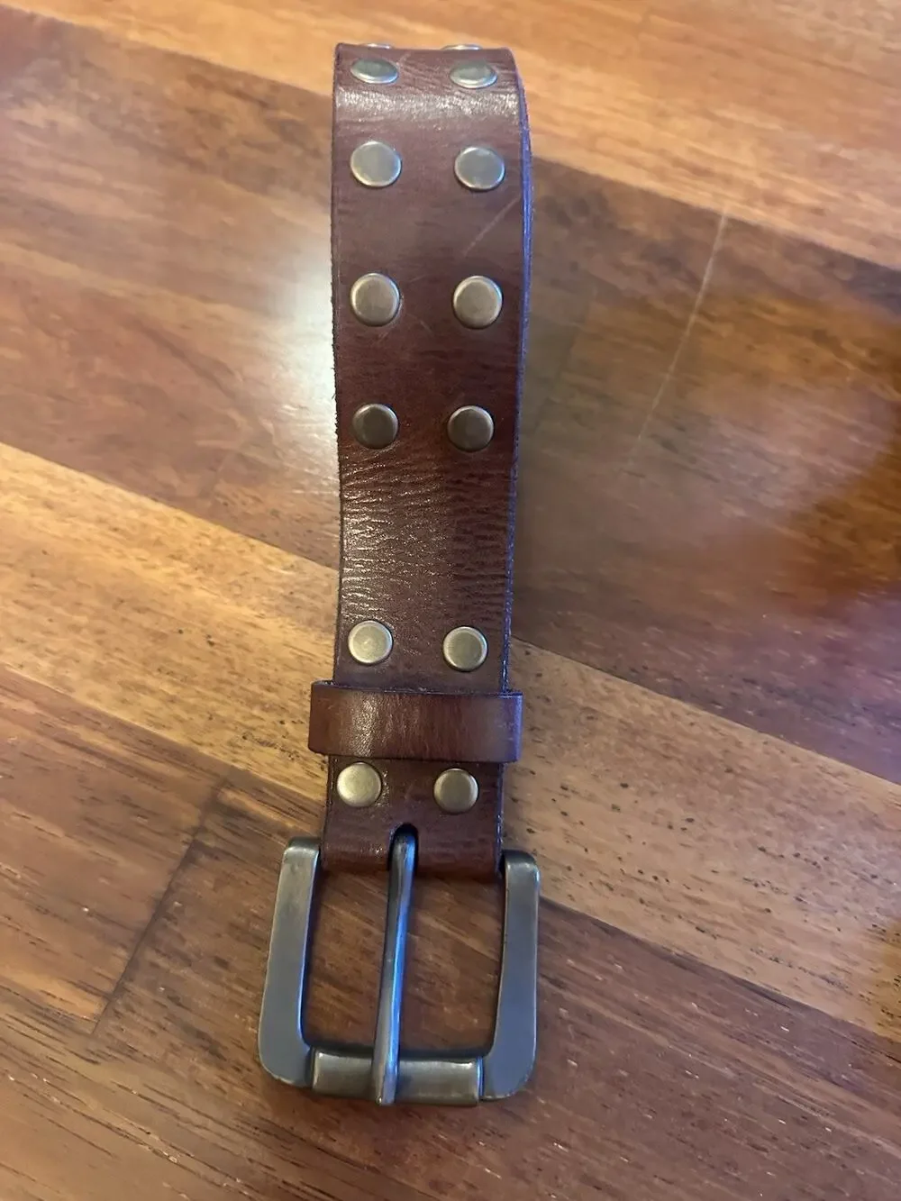 Aeropostale Studded Distressed Brown Leather Belt Unisex Size Medium Vintage EUC